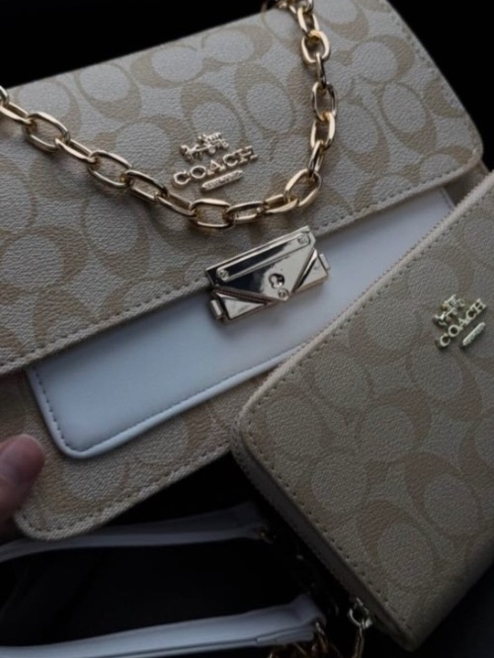 Coach Beige Chain Crossbody with Gold